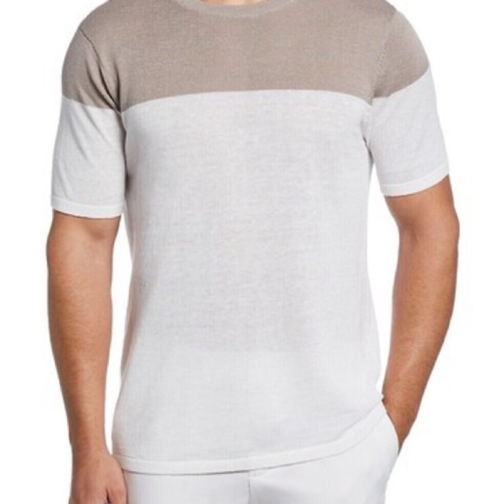 Perry Ellis Two-Tone Crewneck Shirt - Taupe and Cream